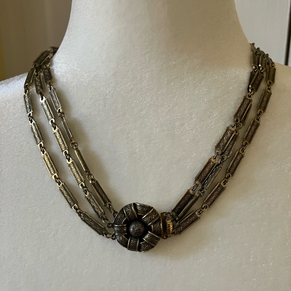 1950’s GOLDETTE Necklace. Rare Egyptian Etruscan Victorian Revival Style.